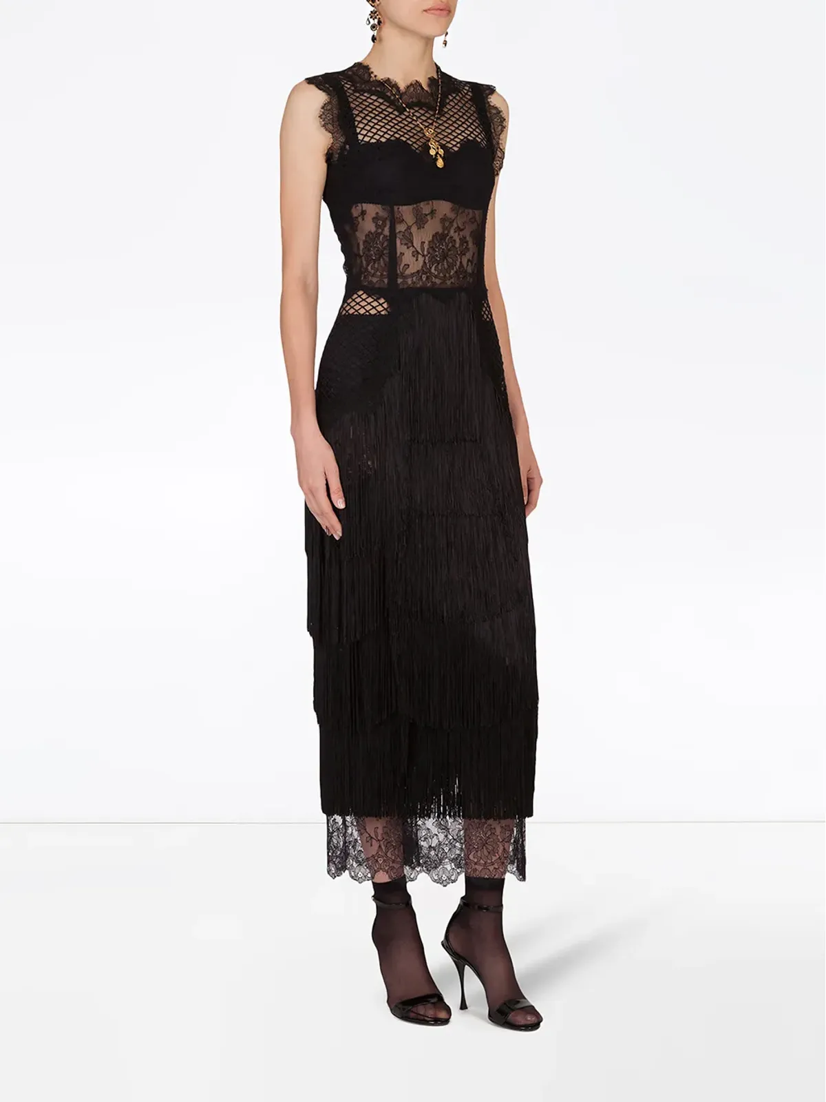 Dolce & Gabbana フリンジディテール レース シースドレス - ブラック - 画像3