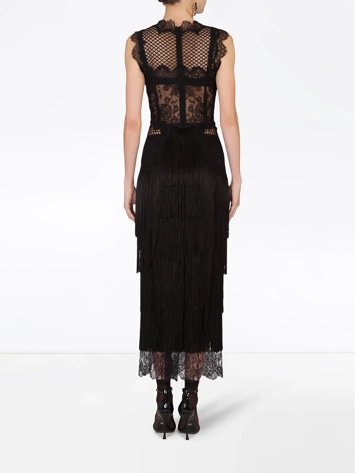 Dolce & Gabbana フリンジディテール レース シースドレス - ブラック - 画像4