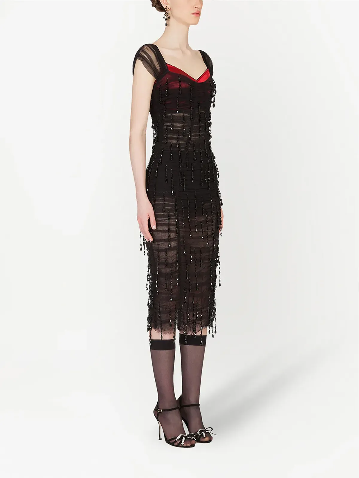 Dolce & Gabbana スクエアネック ビーズ装飾 ミディドレス - ブラック - 画像3