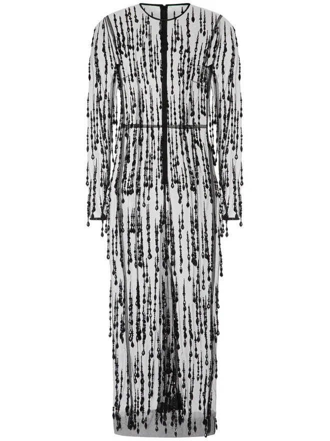 Dolce & Gabbana Dolce & Gabbana bead-embellished fringed sheath dress - Blackの商品画像