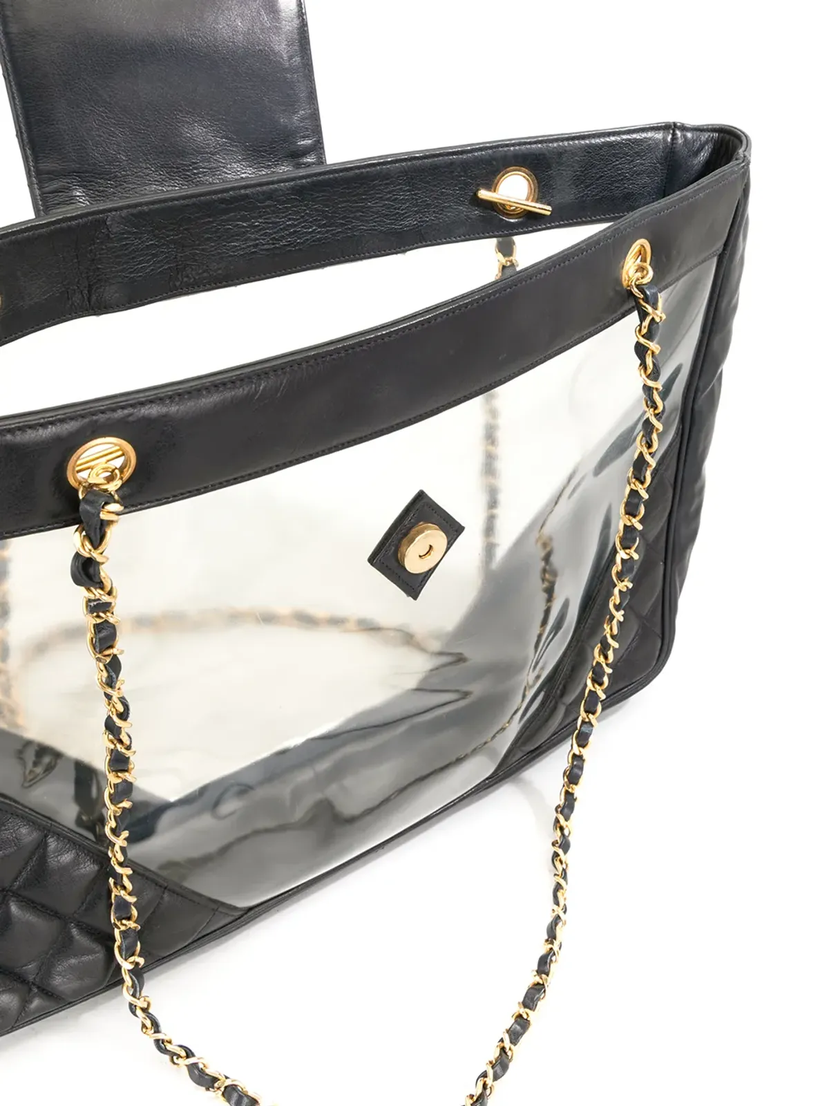 CHANEL ビンテージ 1990年代 透明パネル チェーン トートバッグ - ブルー - 画像5