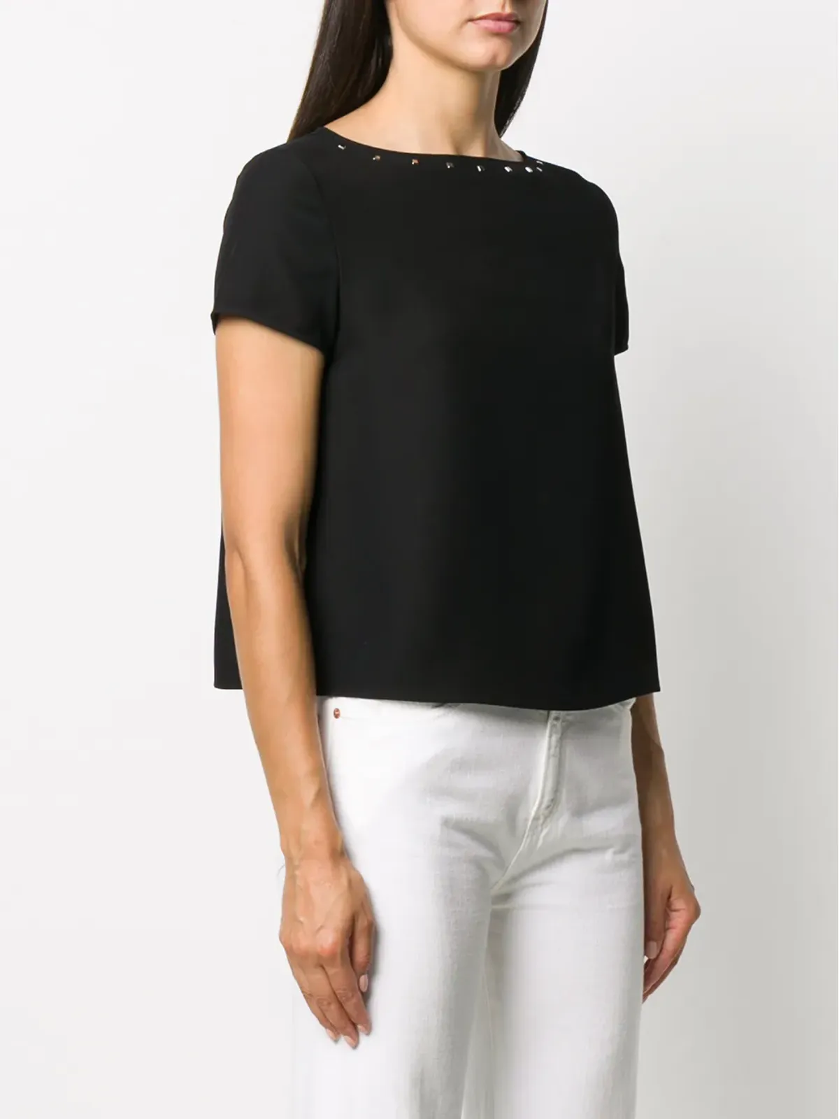 Emporio Armani スタッズ付きボートネックTシャツ - ブラック - 画像3