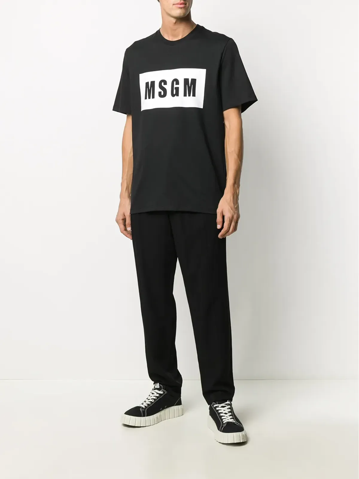 MSGM ロゴプリント コットン Tシャツ ブラック - 画像2