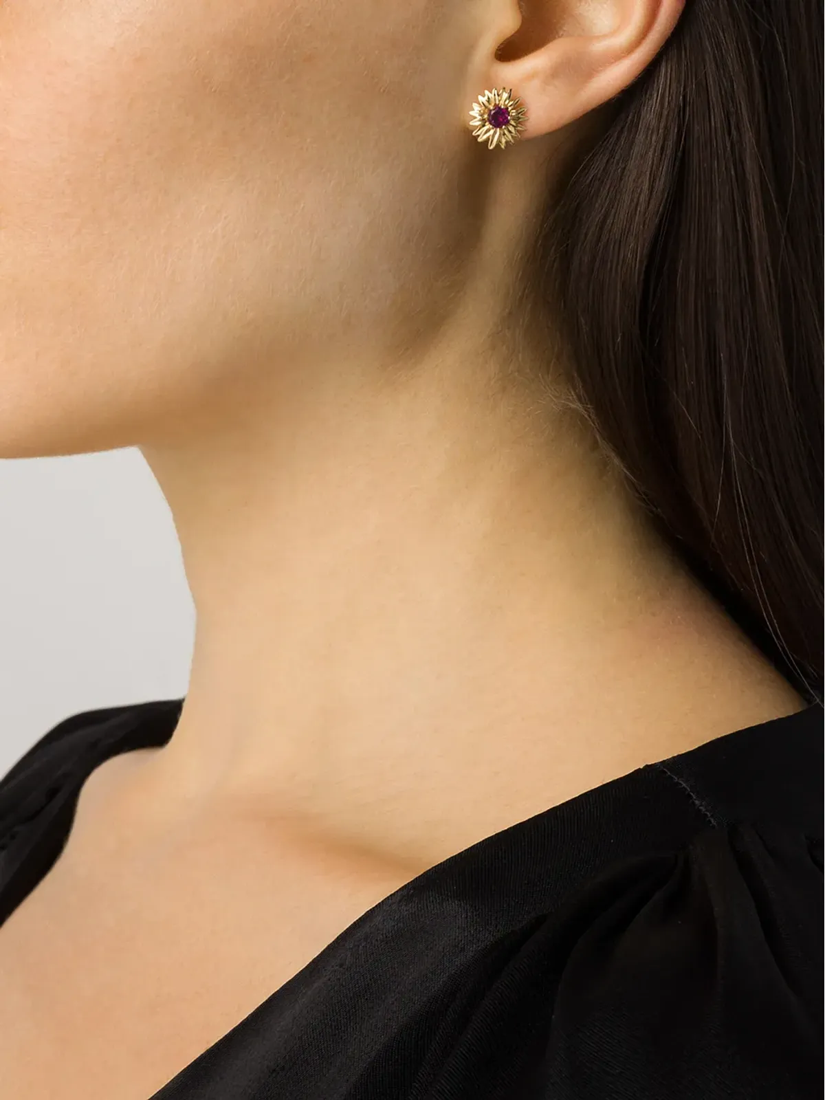 Aurelie Bidermann 18kt イエローゴールド ロドライト ブーケ 片耳イヤリング - 画像2