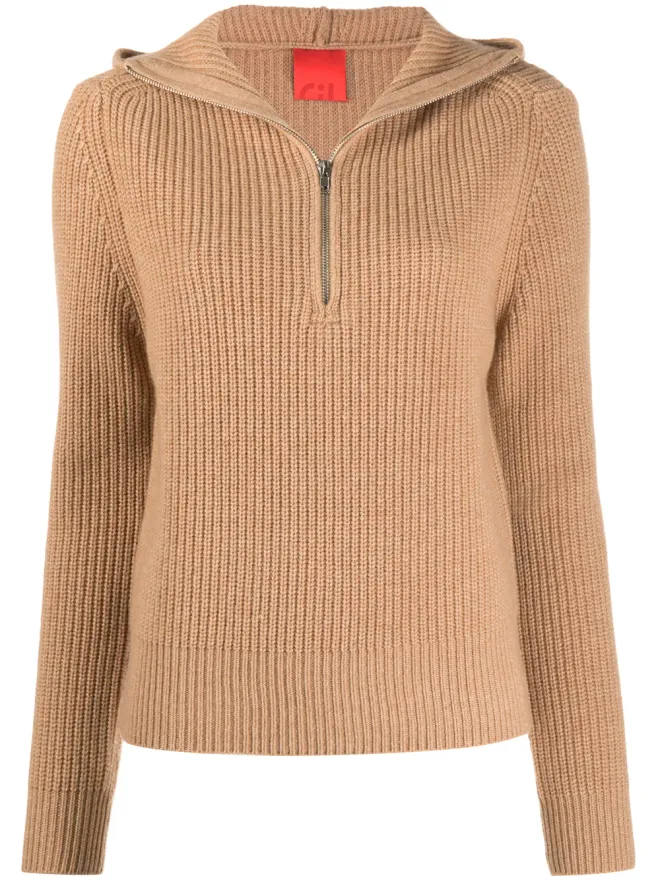 Cashmere In Love Cashmere In Love リブ編みフード付きニットパーカー ブラウンの商品画像