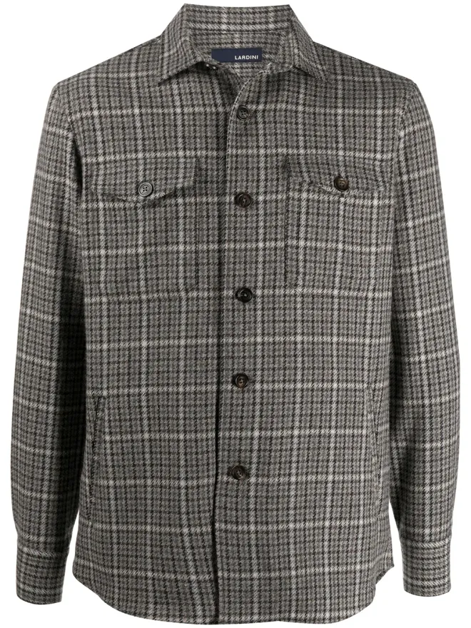 Lardini Lardini チェック柄ボタンアップシャツジャケット - Brownの商品画像