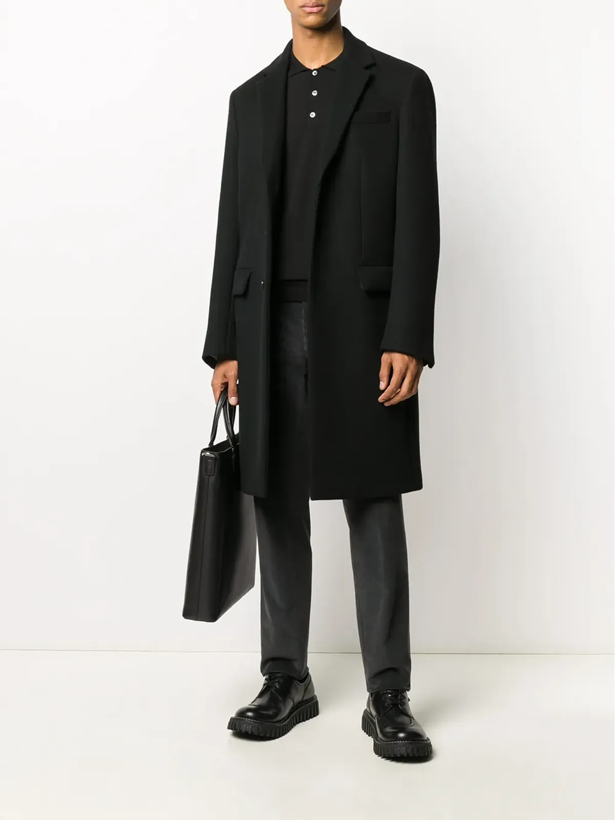 Canali メリノウール ポロシャツ ブラック - 画像2