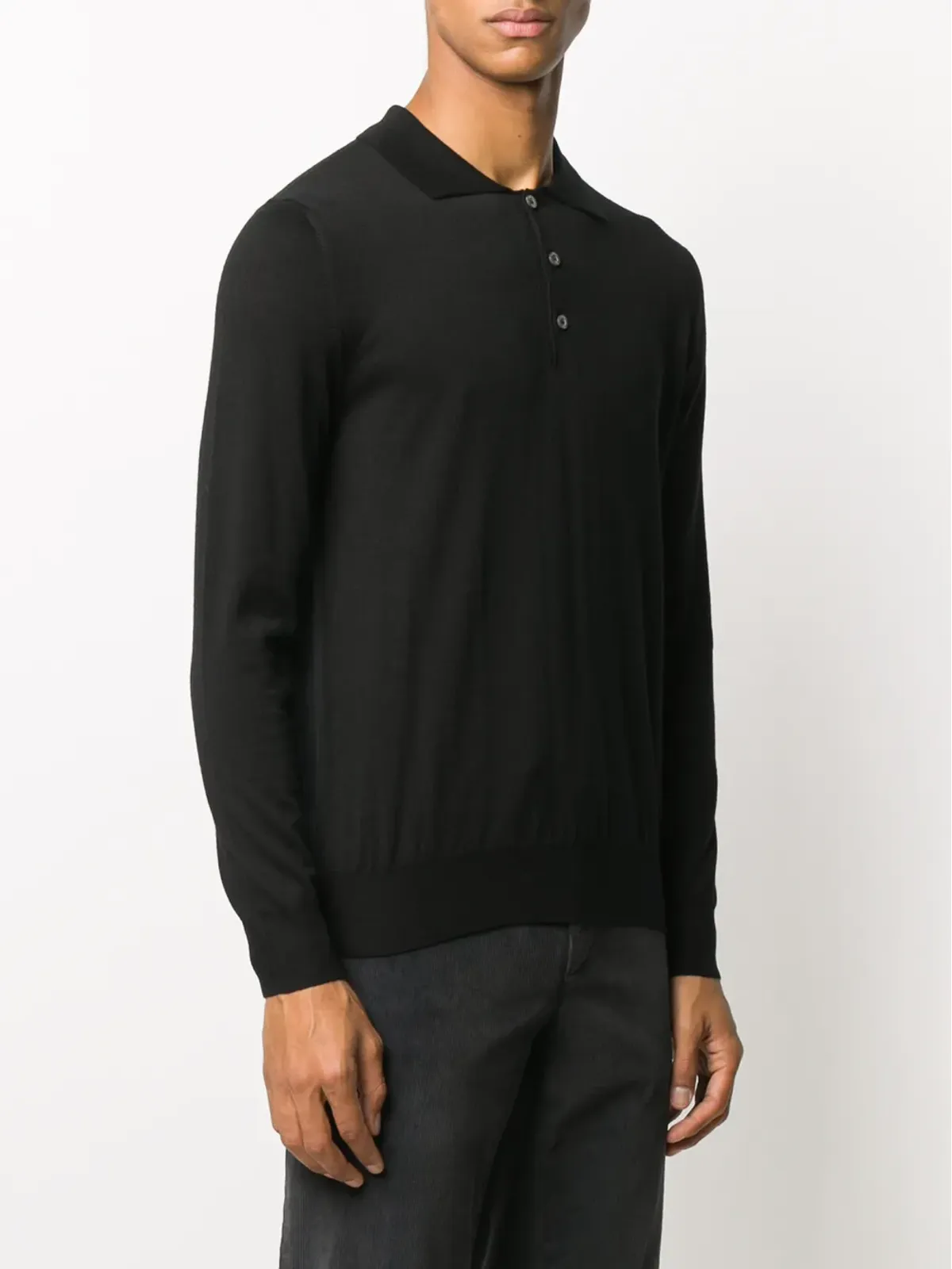 Canali メリノウール ポロシャツ ブラック - 画像3
