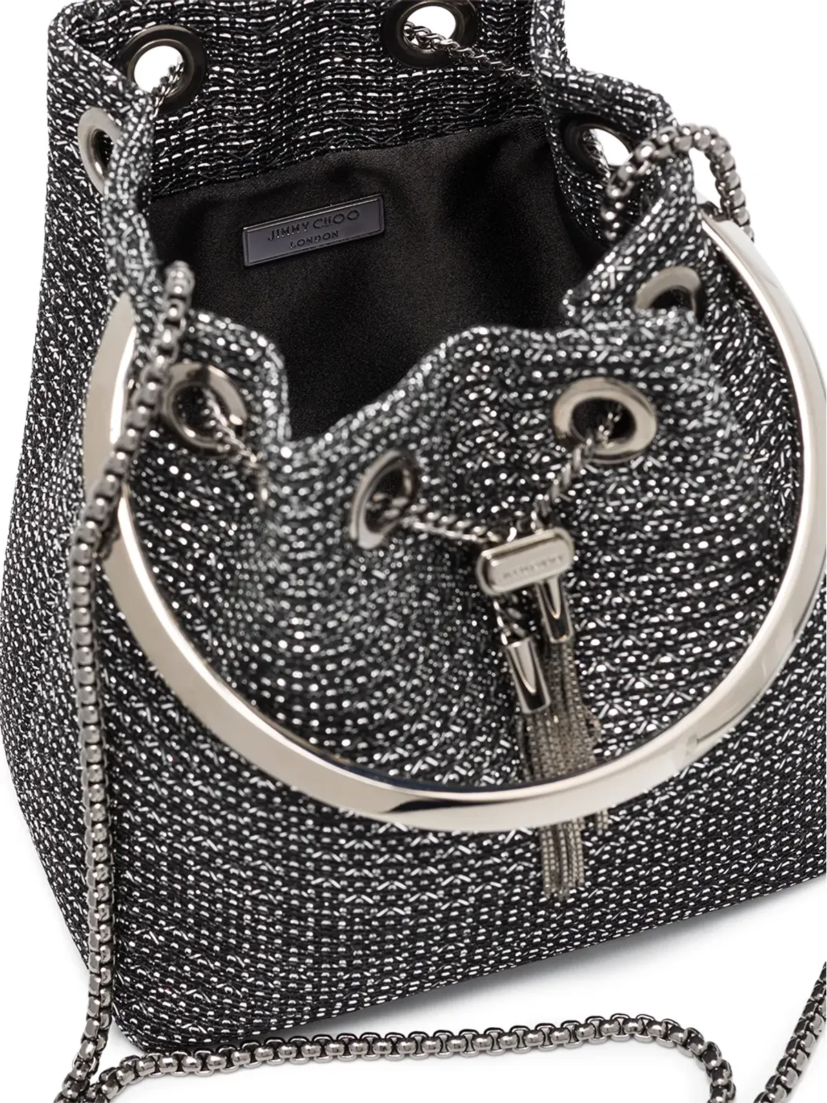 Jimmy Choo メタリック ボンボン ミニ バケットバッグ - ブラック - 画像5