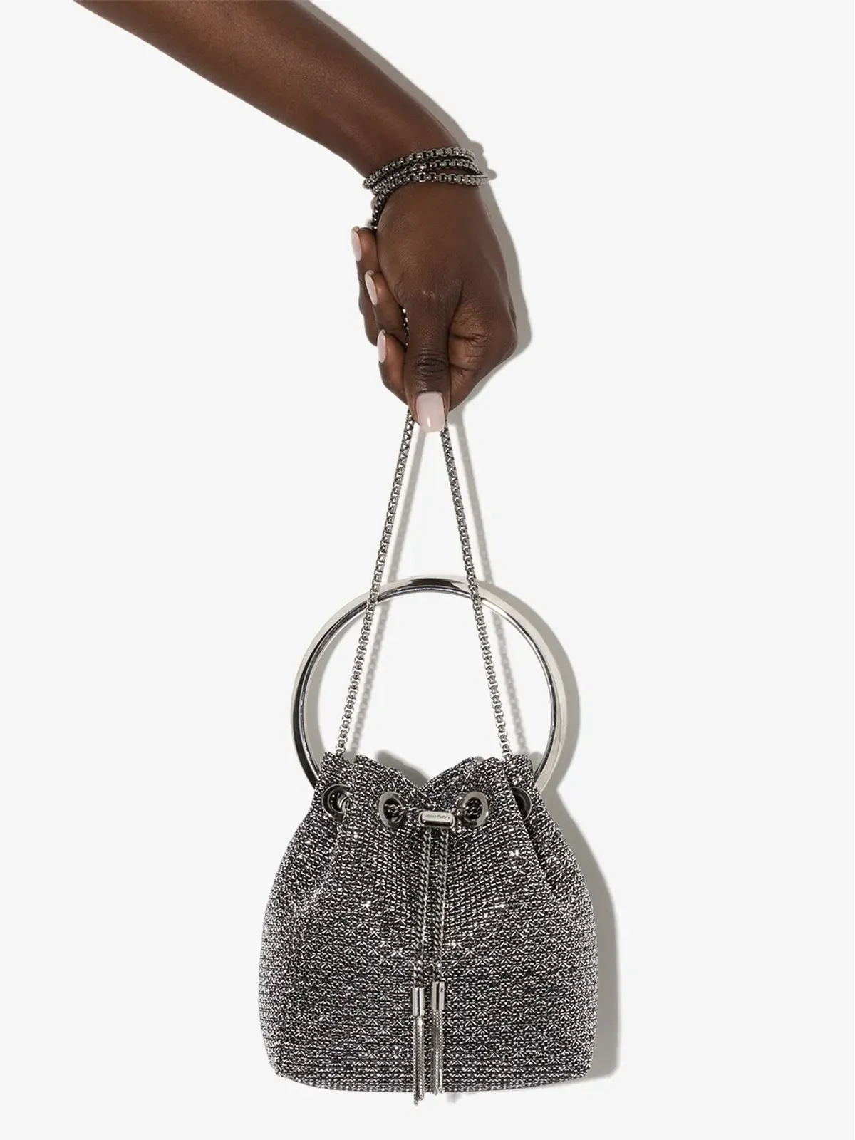 Jimmy Choo メタリック ボンボン ミニ バケットバッグ - ブラック - 画像4