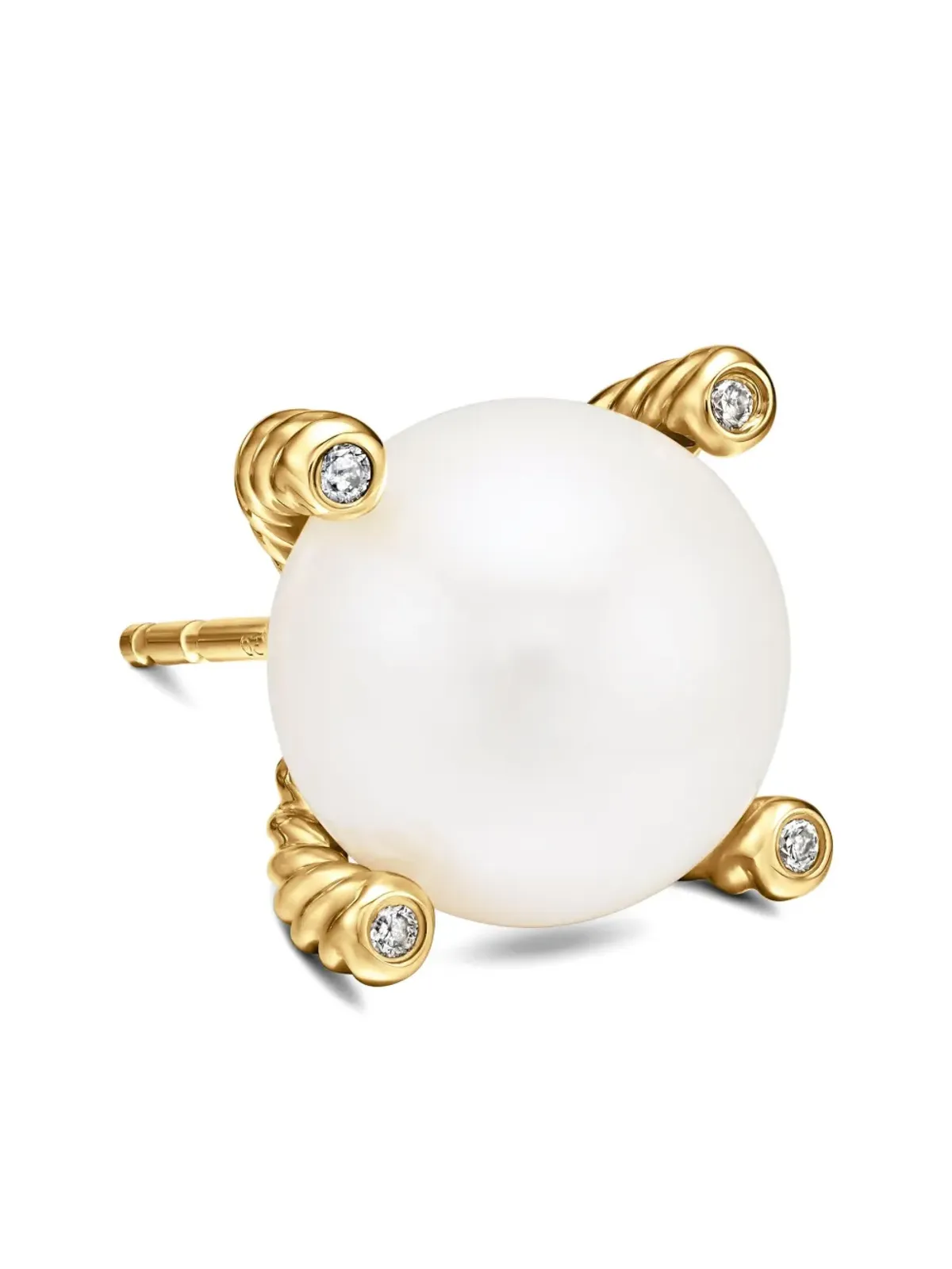 David Yurman 18Kイエローゴールド 淡水真珠とダイヤモンドのスタッドピアス - 画像5