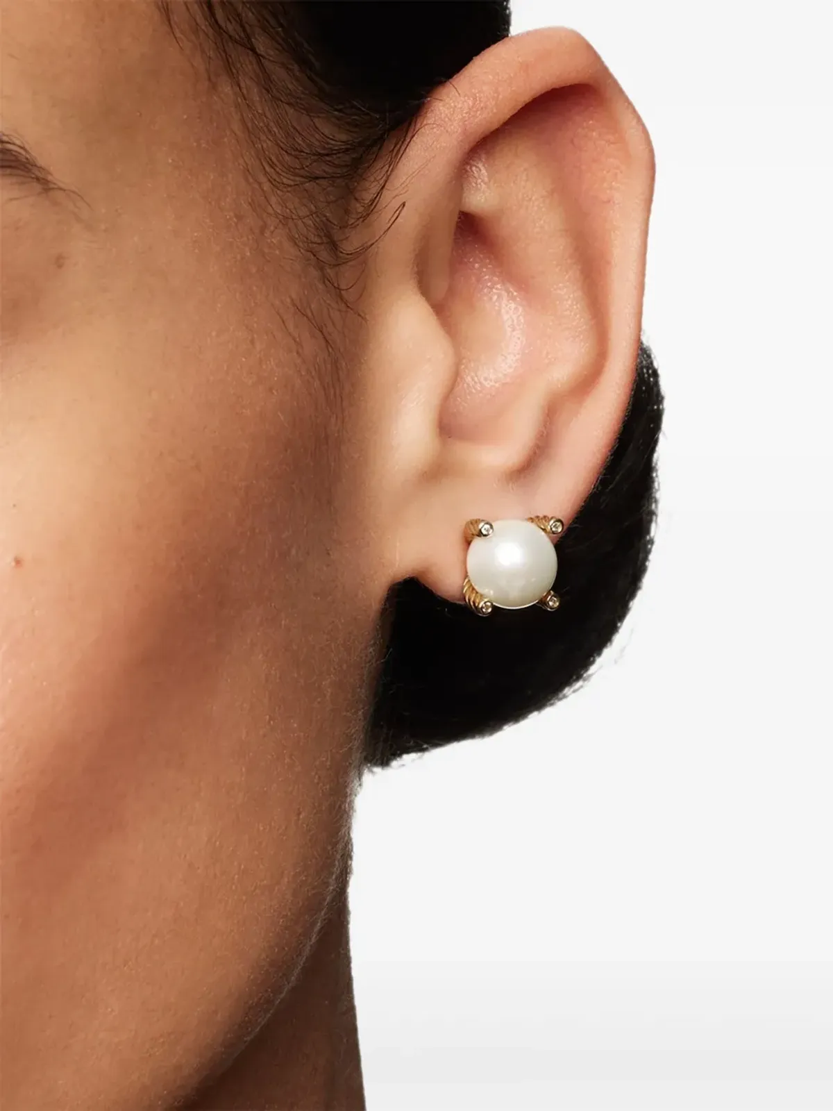 David Yurman 18Kイエローゴールド 淡水真珠とダイヤモンドのスタッドピアス - 画像3