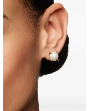 David Yurman 18Kイエローゴールド 淡水真珠とダイヤモンドのスタッドピアス - サムネイル3