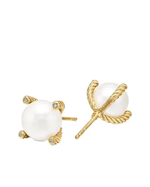 David Yurman 18Kイエローゴールド 淡水真珠とダイヤモンドのスタッドピアス - サムネイル4