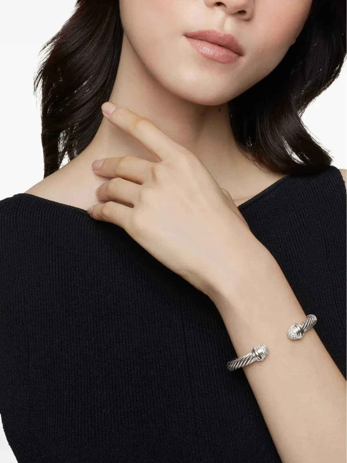David Yurman スターリングシルバー製 クラシック・ケーブル ダイヤモンド ブレスレット - 画像2