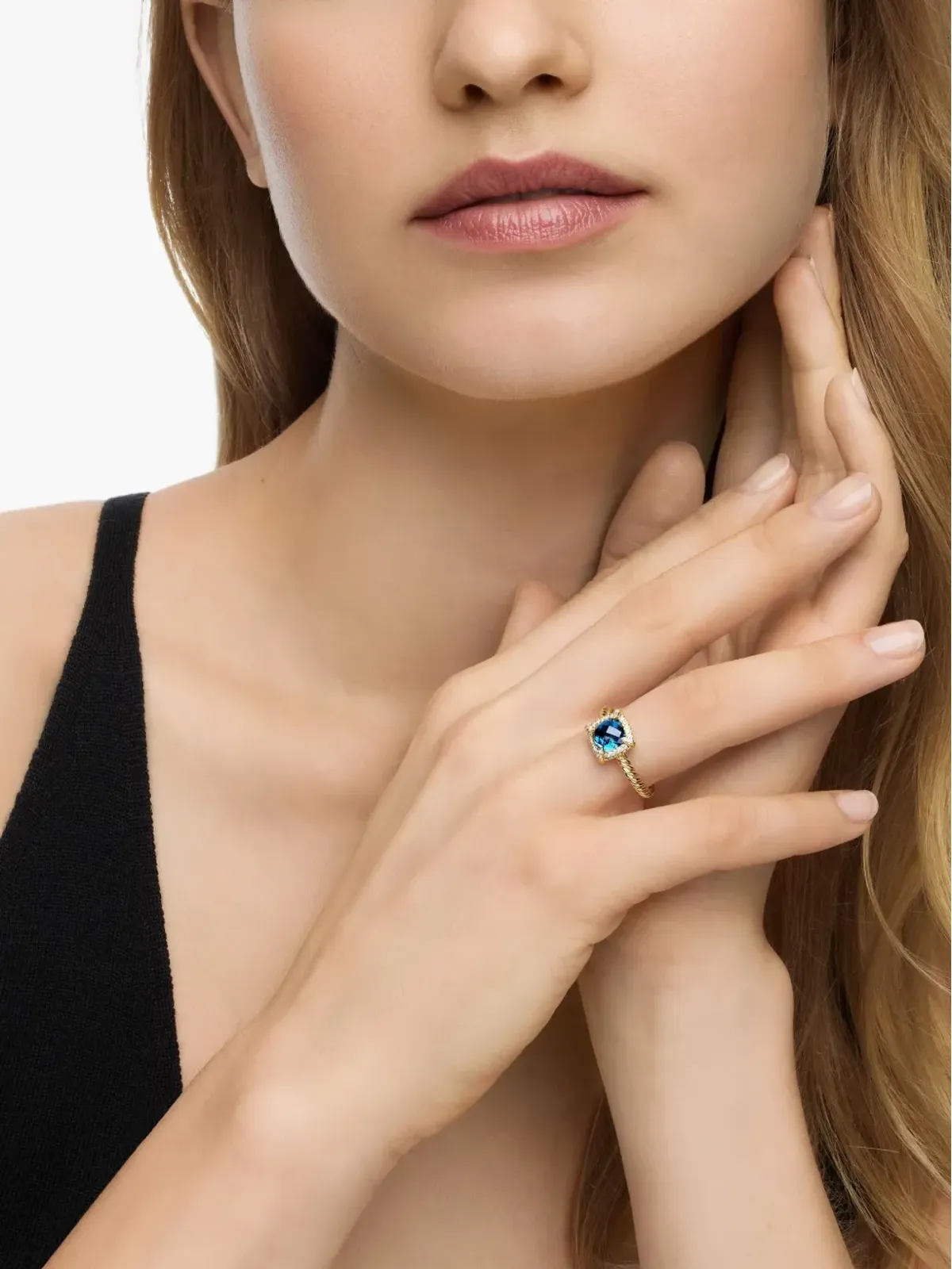 David Yurman 18Kイエローゴールド ペティット・シャトレーヌ トパーズとダイヤモンド リング - ブルー - 画像3