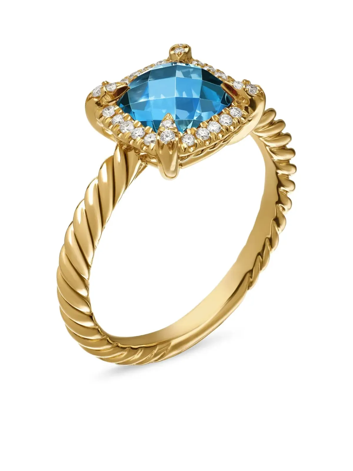 David Yurman 18Kイエローゴールド ペティット・シャトレーヌ トパーズとダイヤモンド リング - ブルー - 画像4