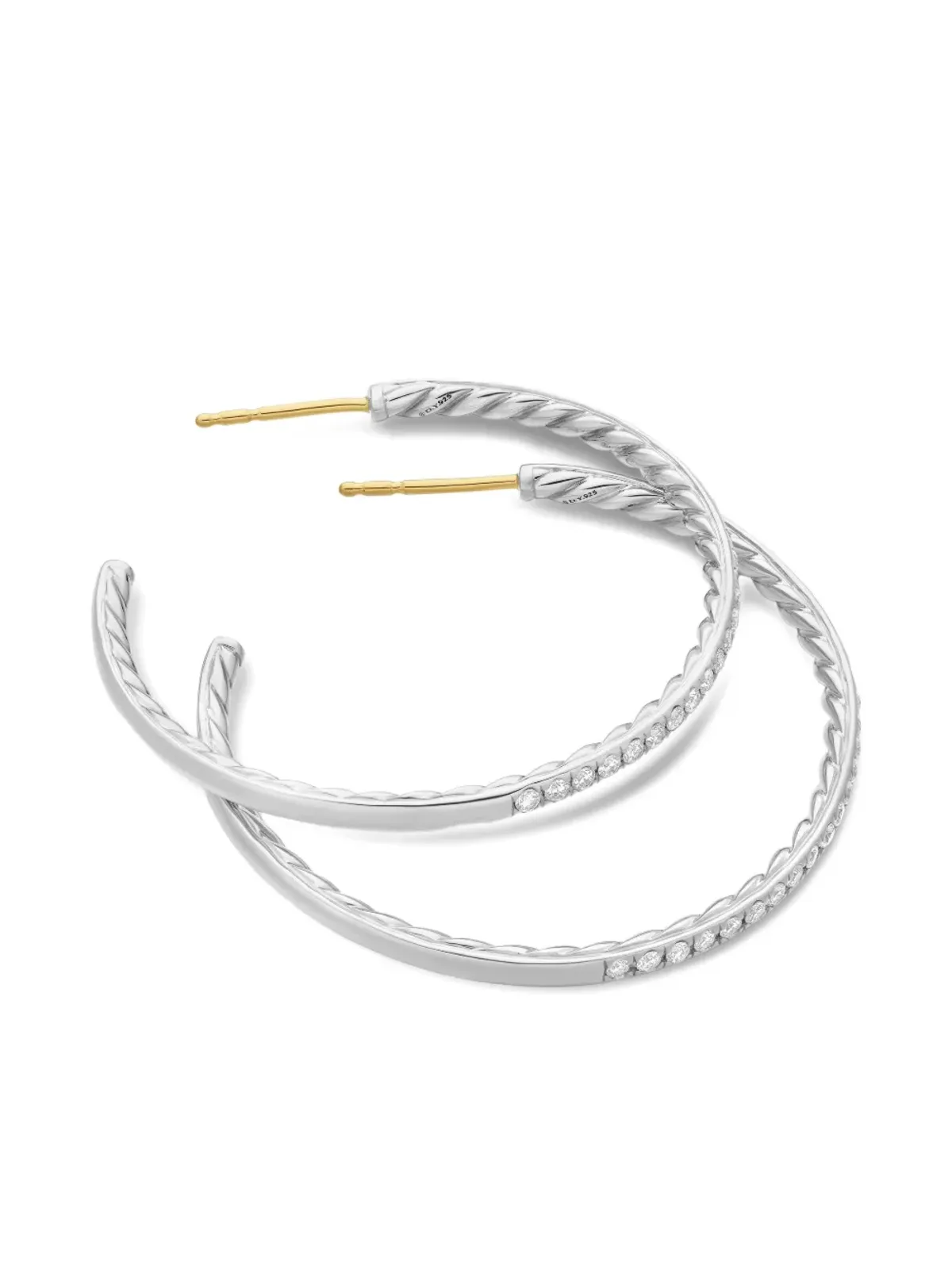 David Yurman スターリングシルバー パヴェダイヤモンド フープイヤリング - 画像5