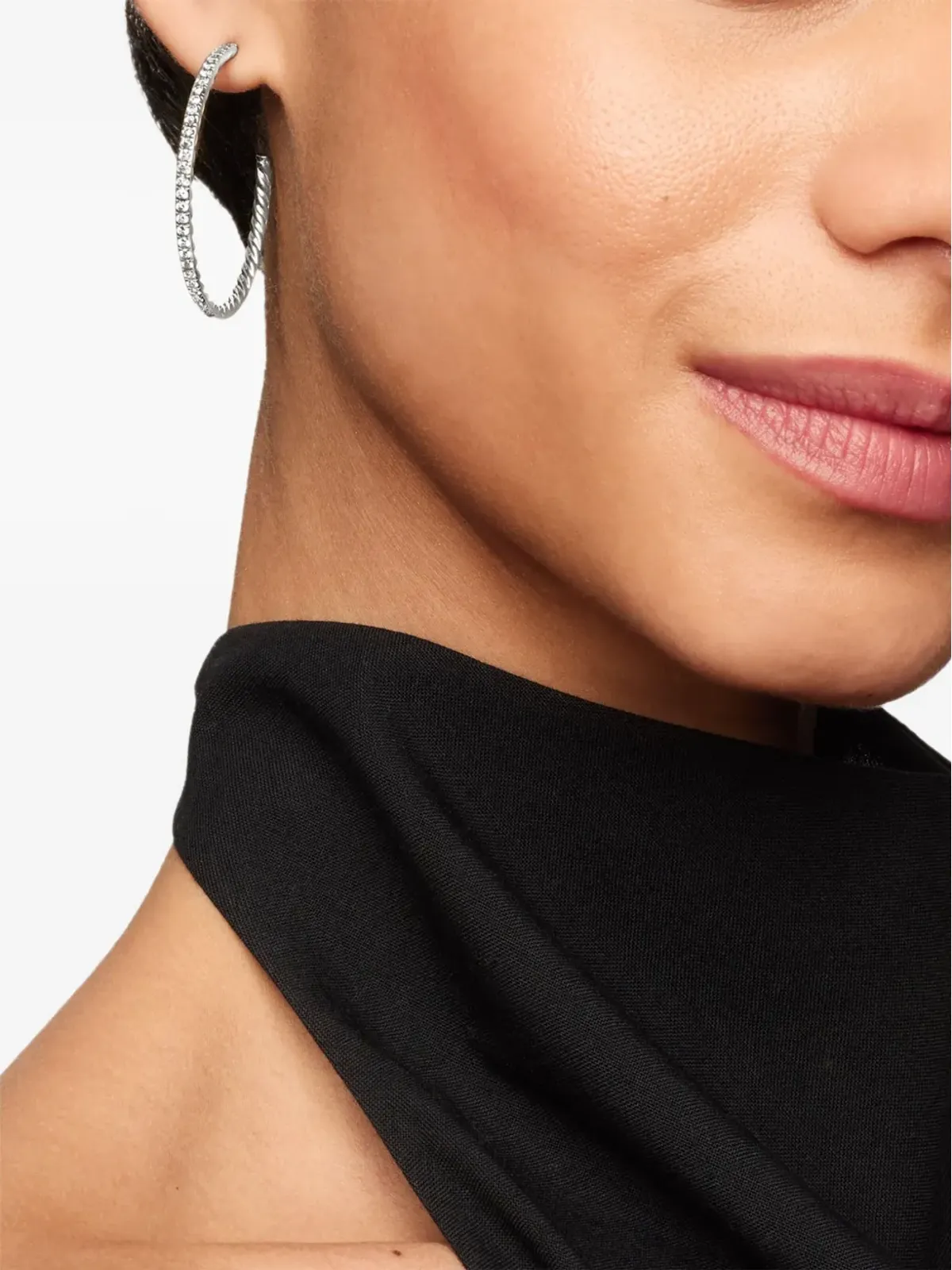 David Yurman スターリングシルバー パヴェダイヤモンド フープイヤリング - 画像2