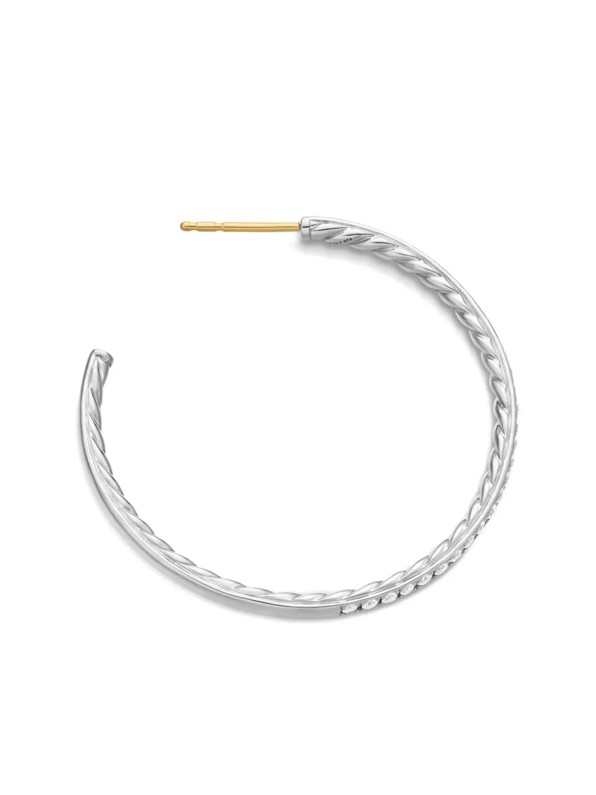 David Yurman スターリングシルバー パヴェダイヤモンド フープイヤリング - 画像4