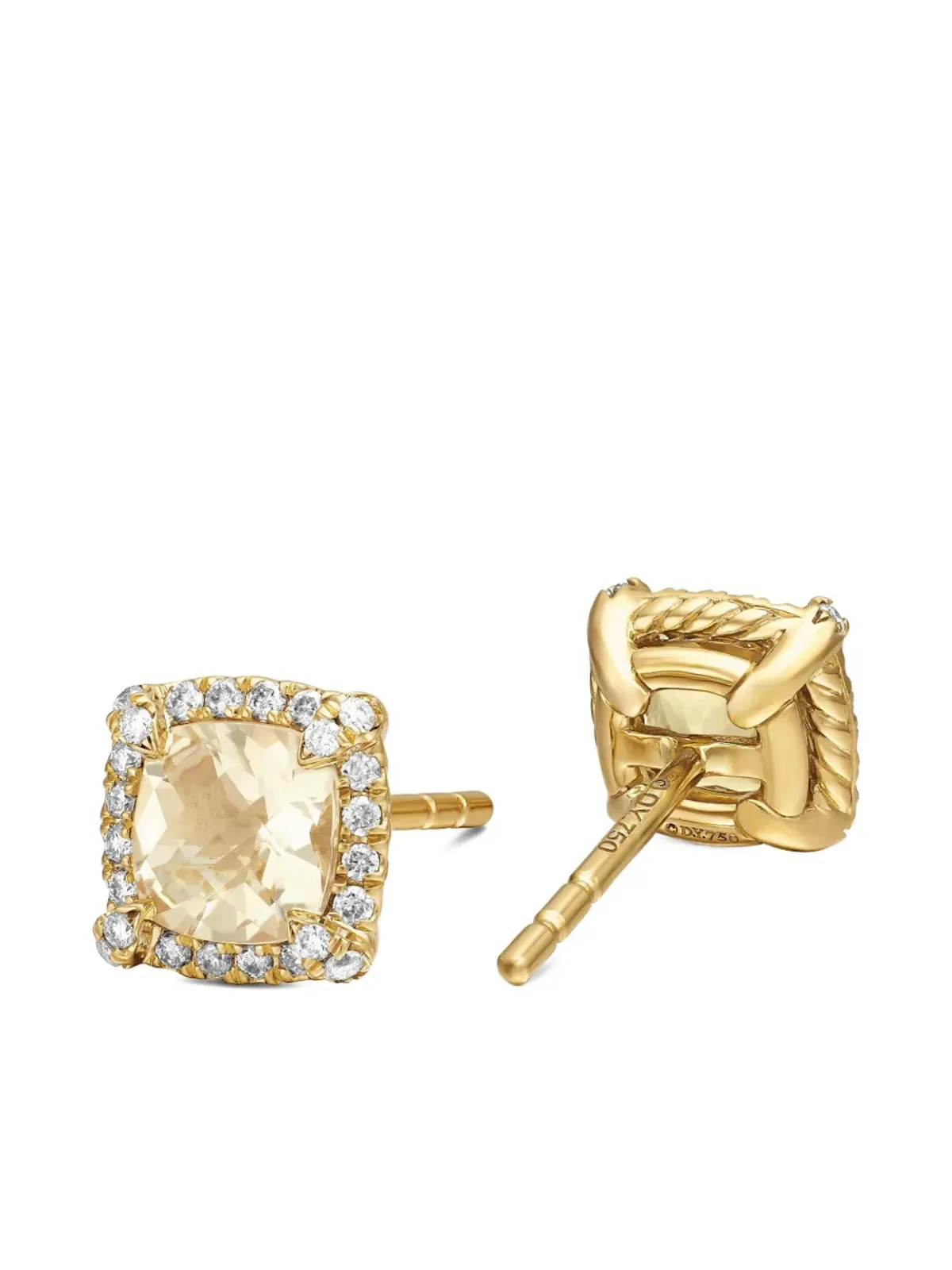 David Yurman 18kt yellow gold Petite Chatelaine citrine and diamond stud earrings (5mm) - 画像4