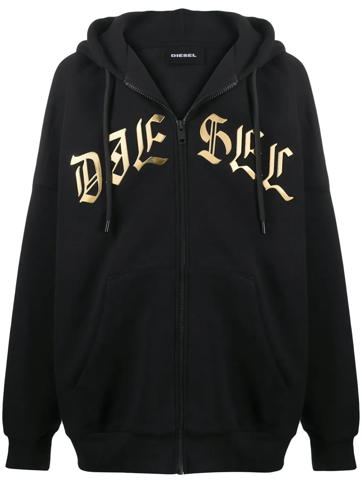 Diesel メタリックロゴ ジップアップフードパーカー ブラック - 画像1