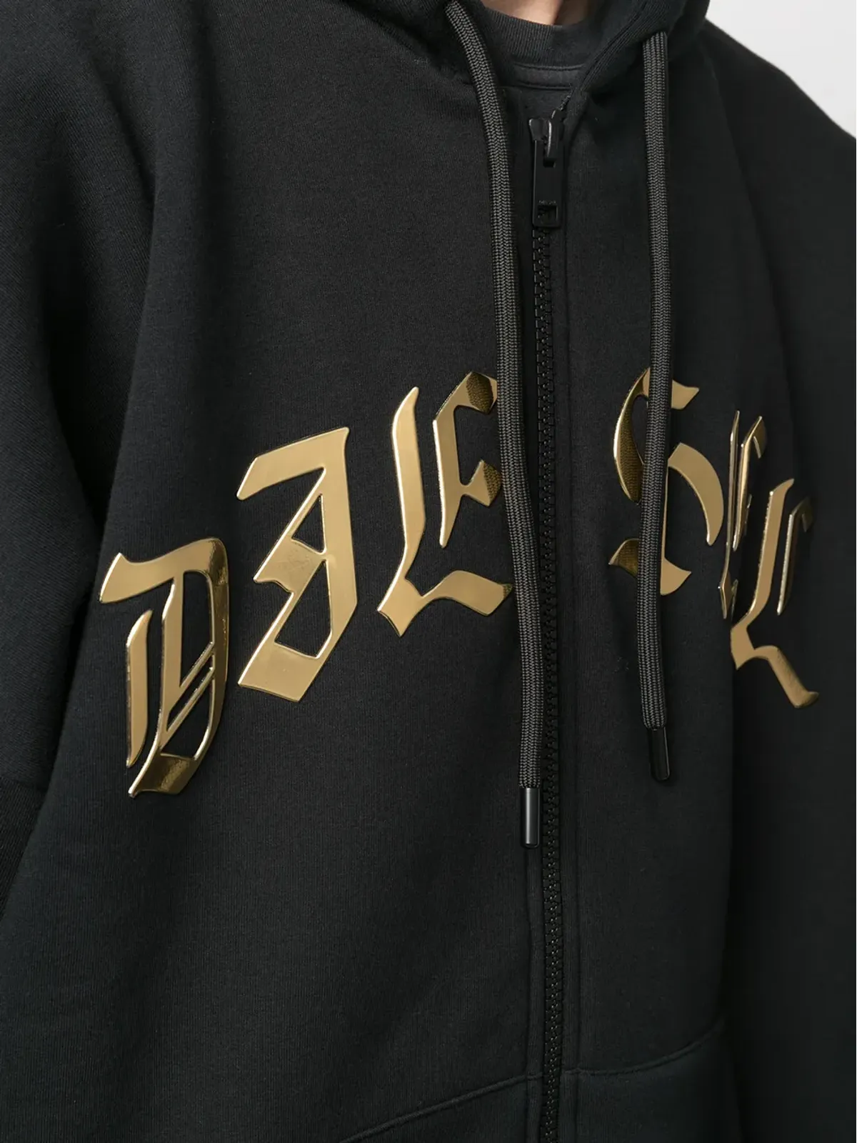 Diesel メタリックロゴ ジップアップフードパーカー ブラック - 画像5