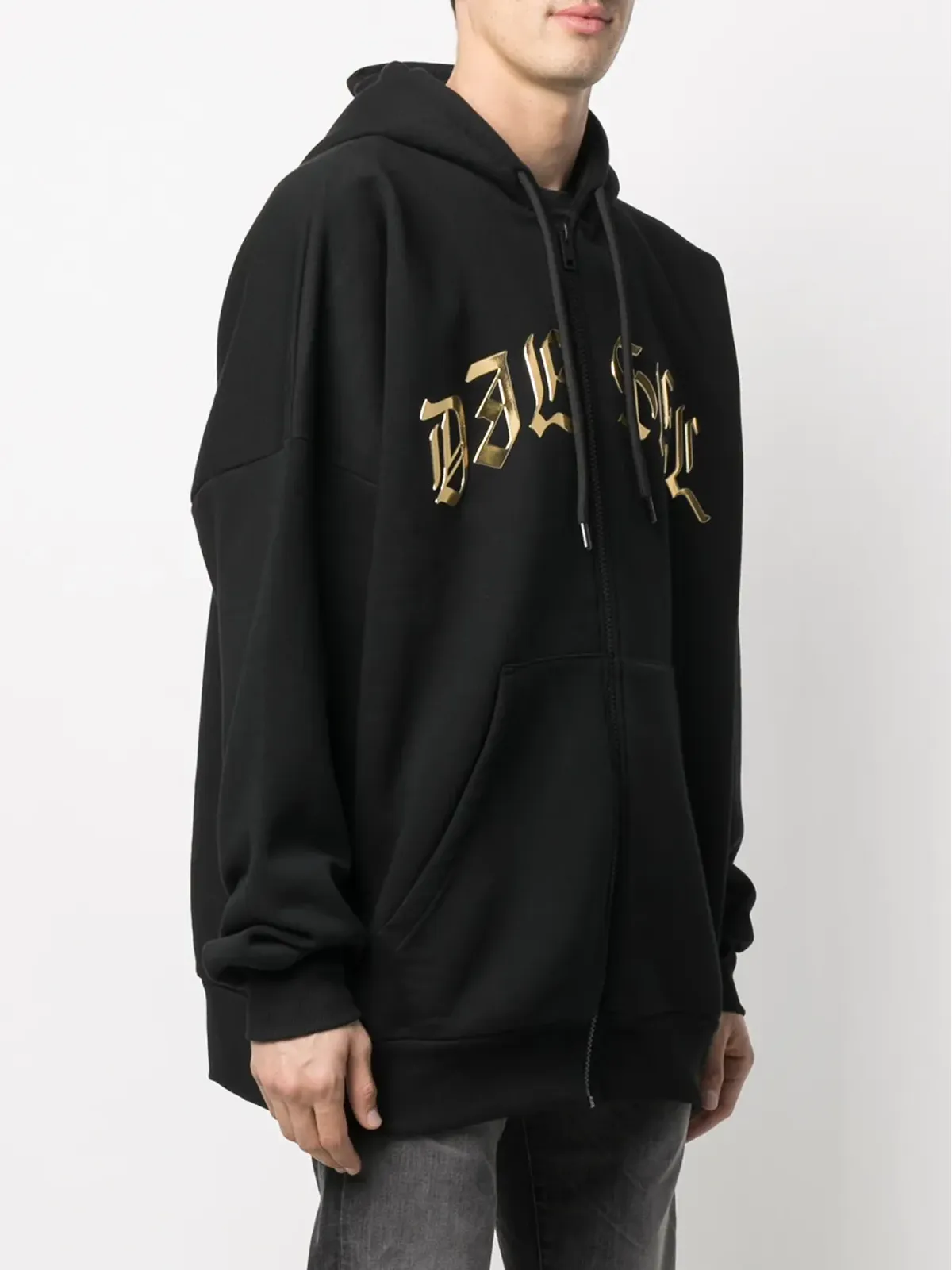 Diesel メタリックロゴ ジップアップフードパーカー ブラック - 画像3