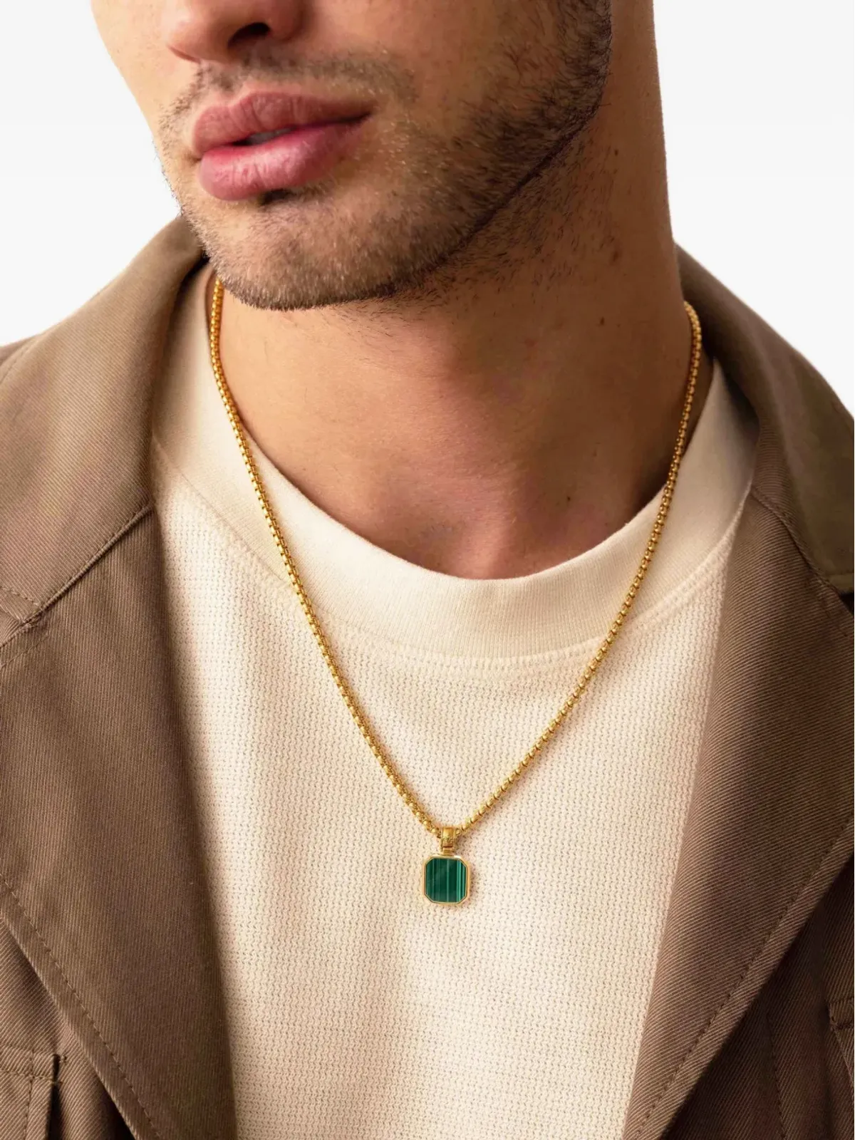 Nialaya Jewelry square malachite pendant necklace - Gold - 画像2