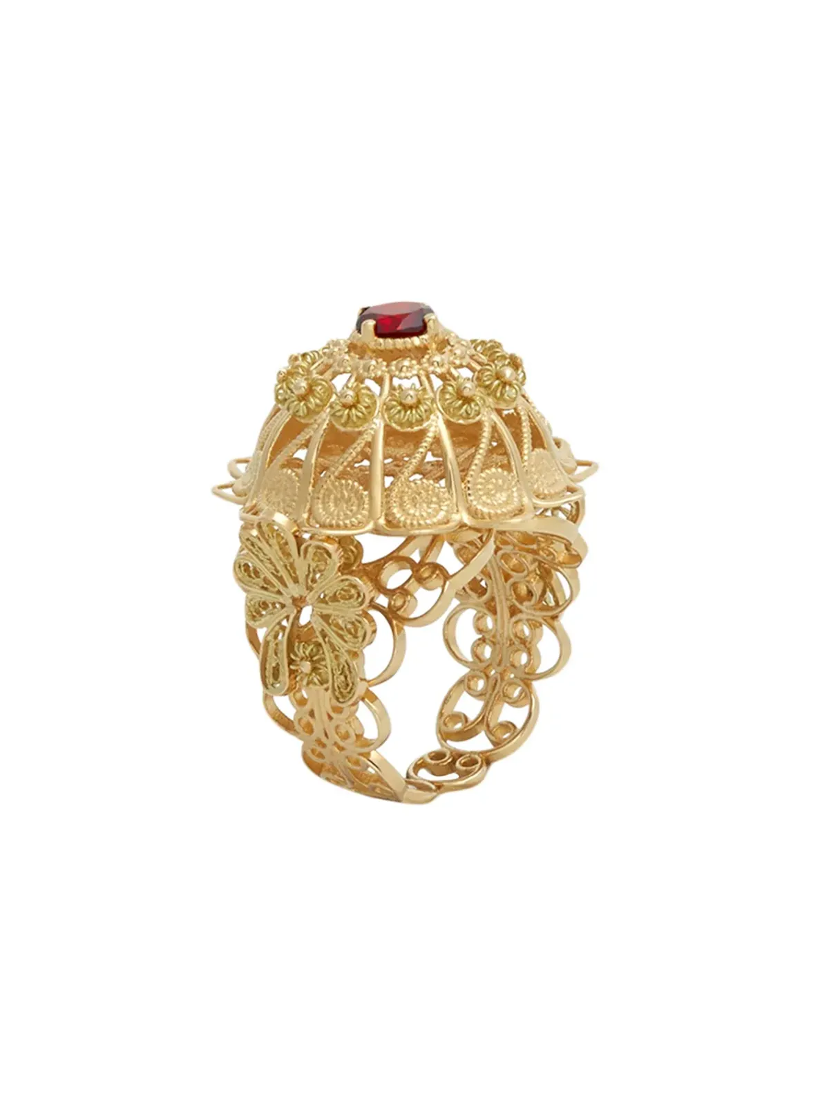 Dolce & Gabbana 18K イエローゴールド フィリグリーロロードライト ガーネット リング - 画像2