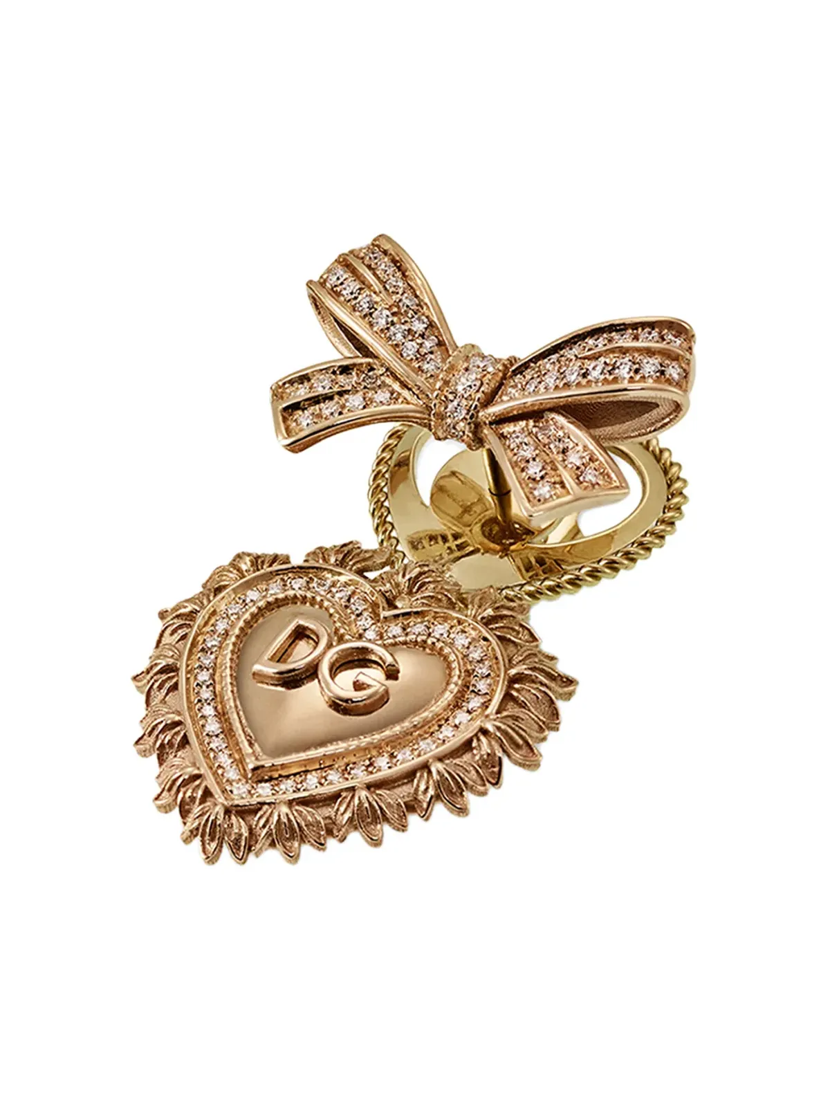 Dolce & Gabbana 18K イエローゴールド Devotion ダイヤモンド イヤリング - 画像2