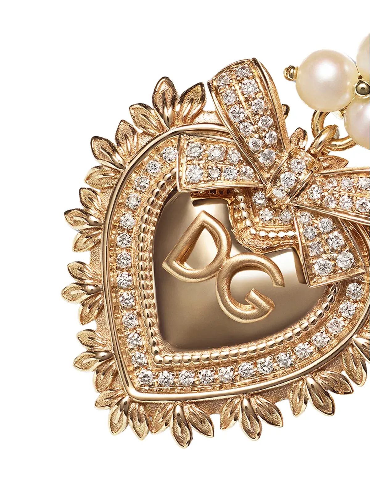 Dolce & Gabbana 18Kイエローゴールド デボーション ダイヤモンドと真珠のイヤリング - 画像3