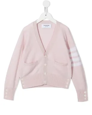 Thom Browne Kids 4バー Vネック カシミア カーディガン - ピンク - サムネイル1