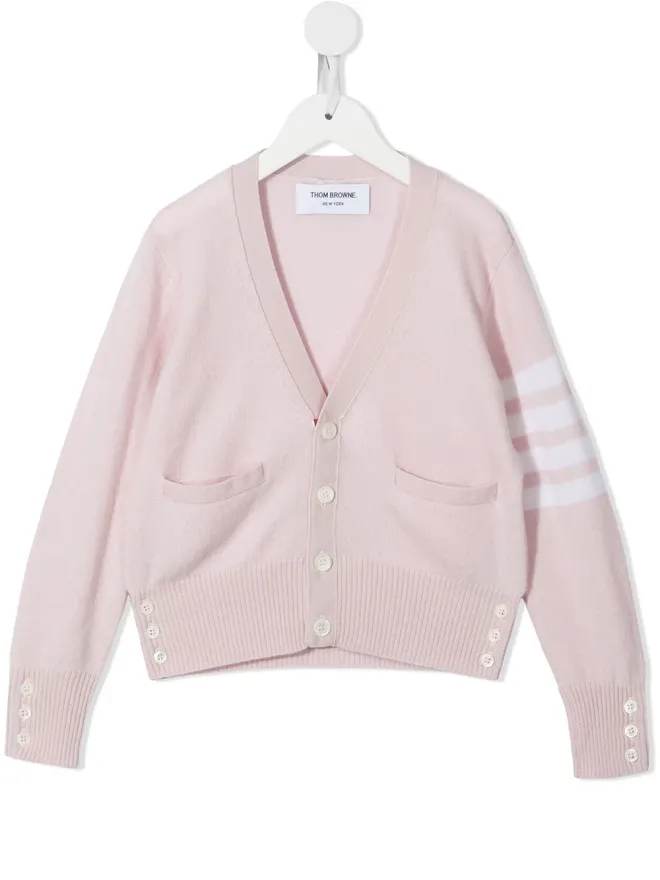 Thom Browne Kids Thom Browne Kids 4バー Vネック カシミア カーディガン - ピンクの商品画像