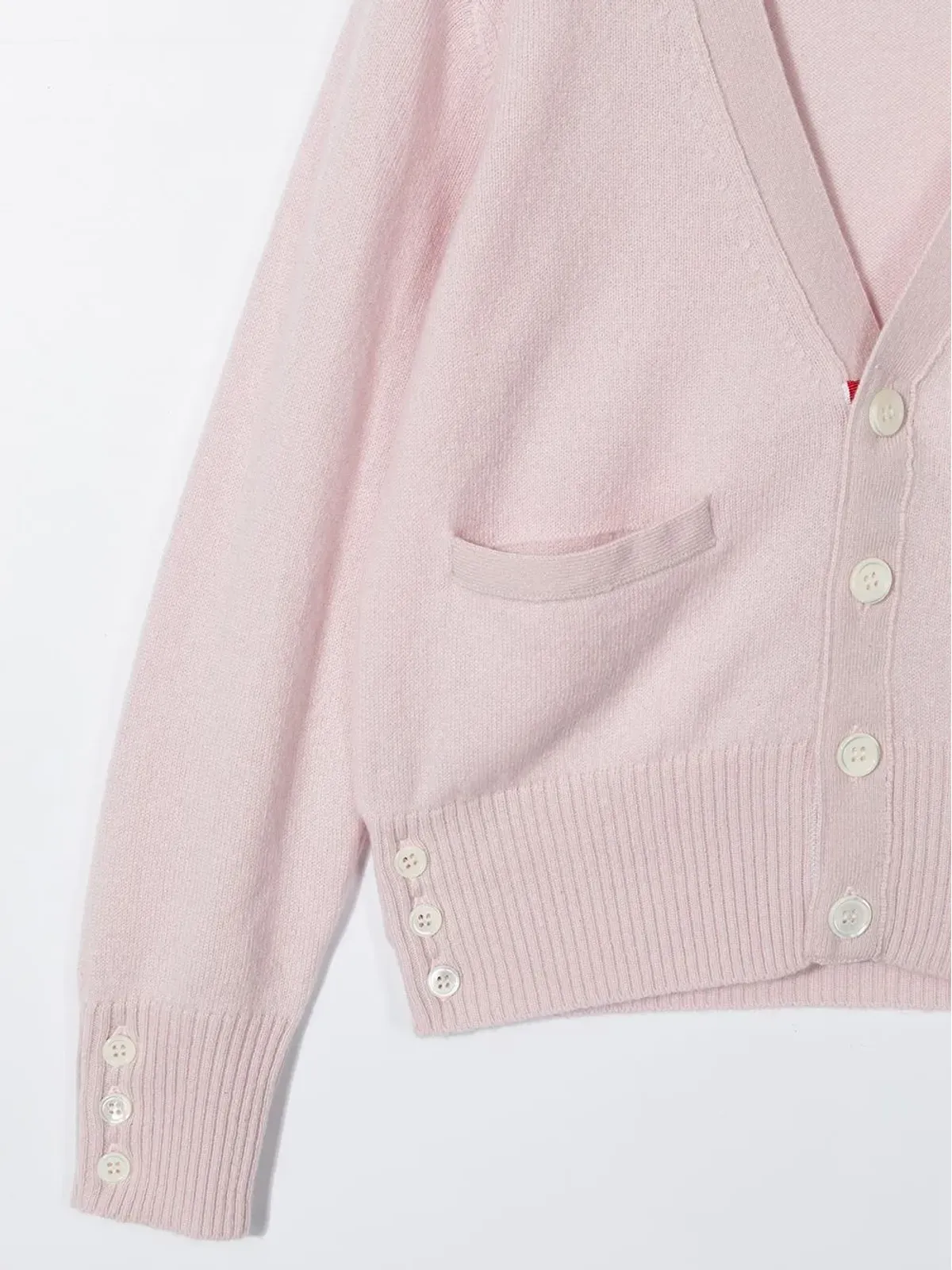 Thom Browne Kids 4バー Vネック カシミア カーディガン - ピンク - 画像3