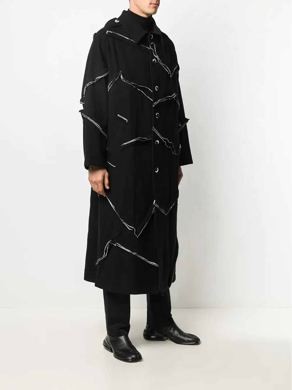 Yohji Yamamoto テクスチャード トリム コート - 画像3