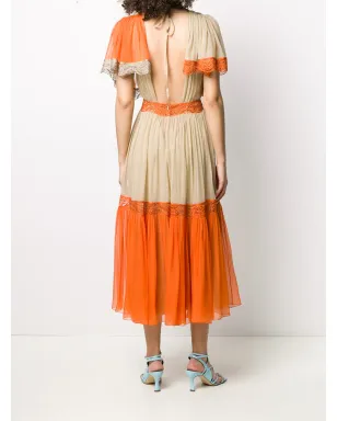 Alberta Ferretti カラーブロック刺繍ディテール シルクドレス オレンジ - サムネイル4