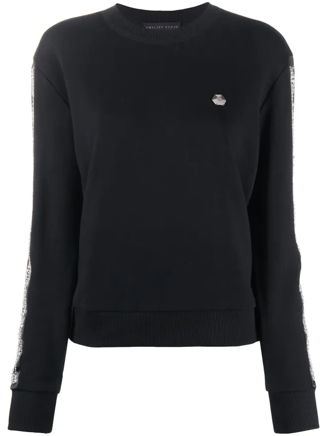 Philipp Plein Philipp Plein ラインストーン装飾ストライプスウェットシャツ - ブラックの商品画像