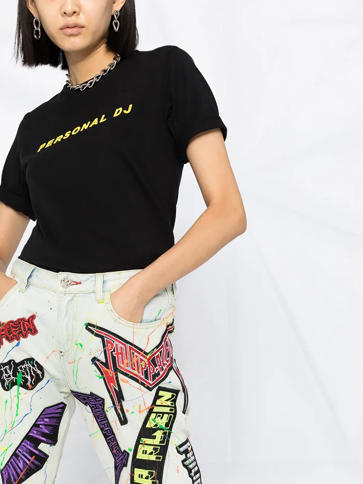 Philipp Plein ロゴパッチ ペイントスプラッター ジーンズ - 画像5