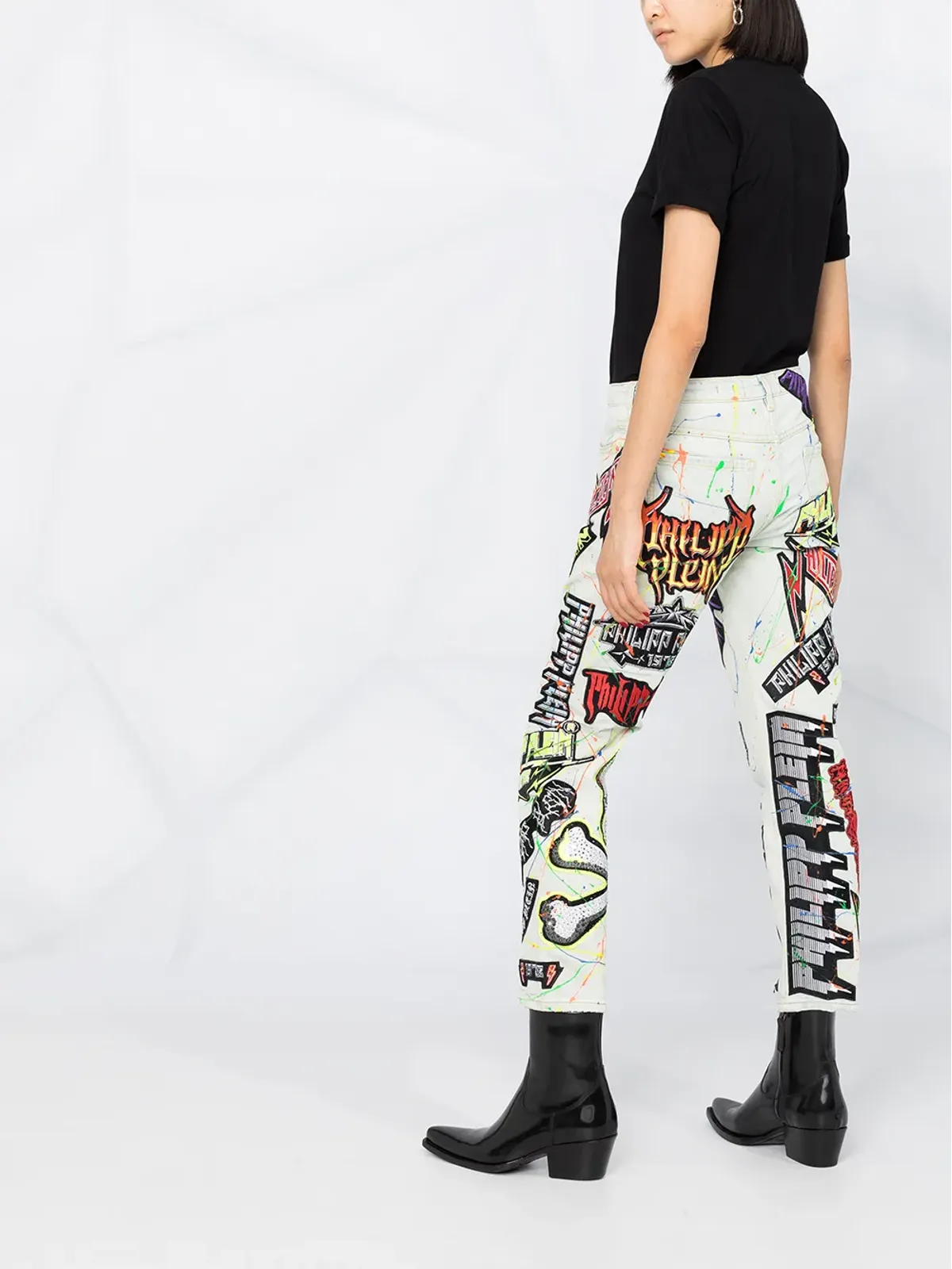 Philipp Plein ロゴパッチ ペイントスプラッター ジーンズ - 画像4