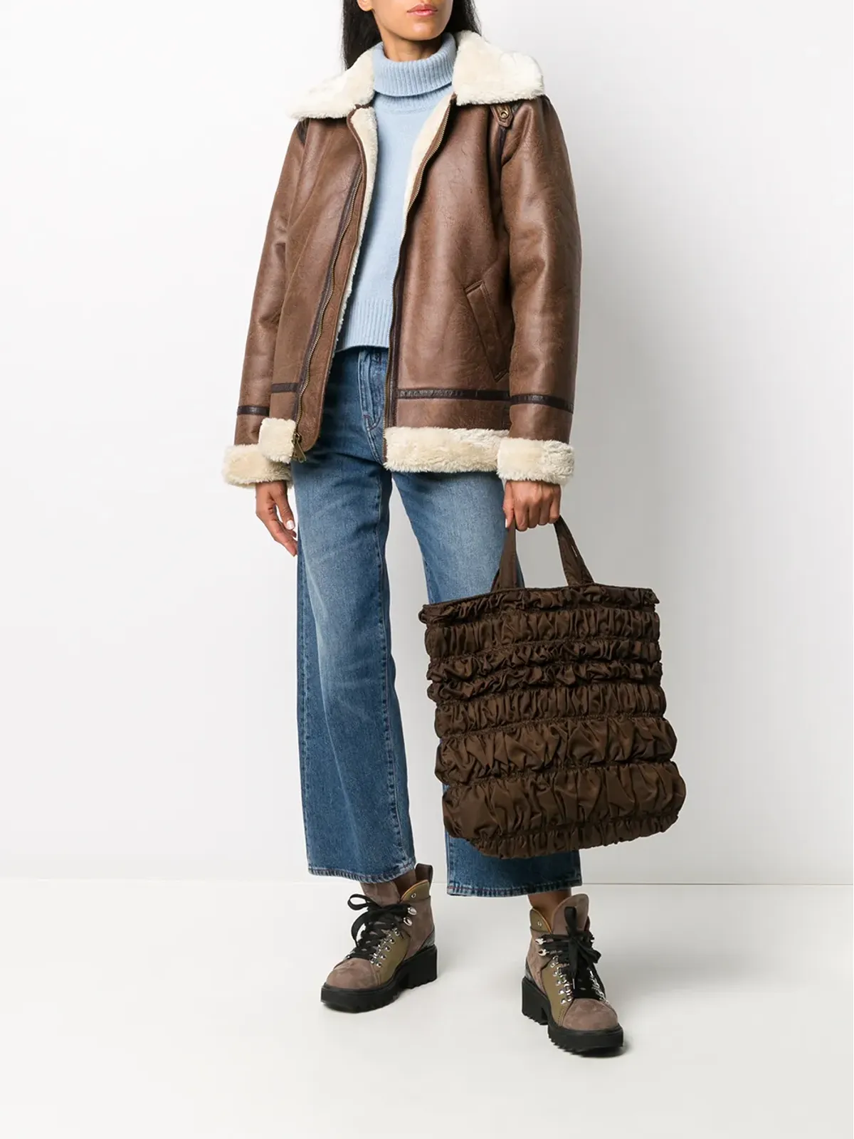 Alpha Industries フェイクシアーリング アビエータージャケット ブラウン - 画像2