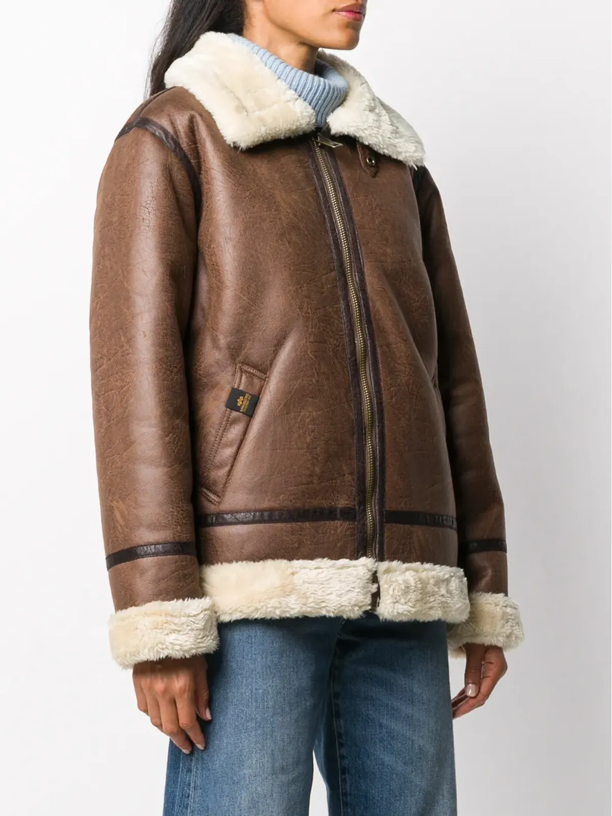 Alpha Industries フェイクシアーリング アビエータージャケット ブラウン - 画像3