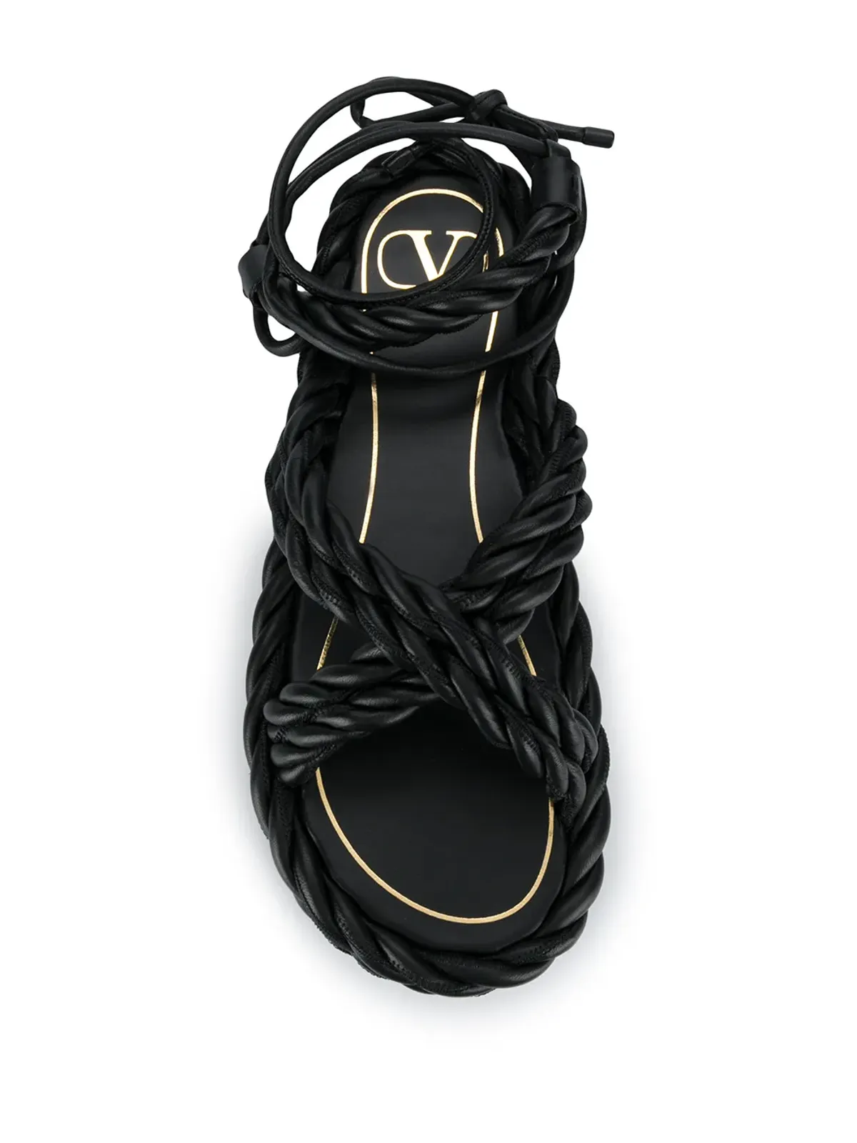 Valentino Garavani ロープアンクルタイサンダル ブラック - 画像4