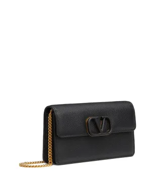 Valentino Garavani Vlogo Signature グレインカーフスキン ウォレット チェーン付き - ブラック - サムネイル3