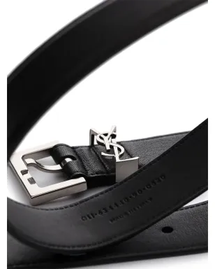 Saint Laurent モノグラムプレートバックルベルト - ブラック - サムネイル3