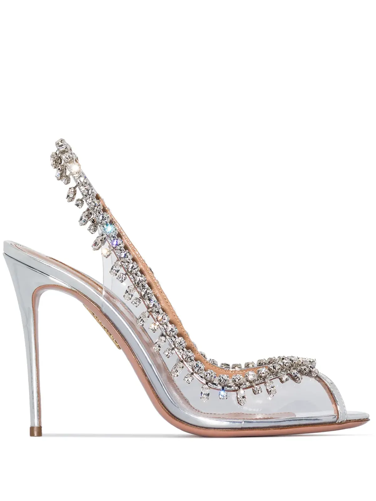 Aquazzura Temptation クリスタル装飾スリングバックサンダル 銀色 - 画像1