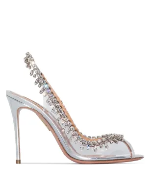 Aquazzura Temptation クリスタル装飾スリングバックサンダル 銀色 - サムネイル1