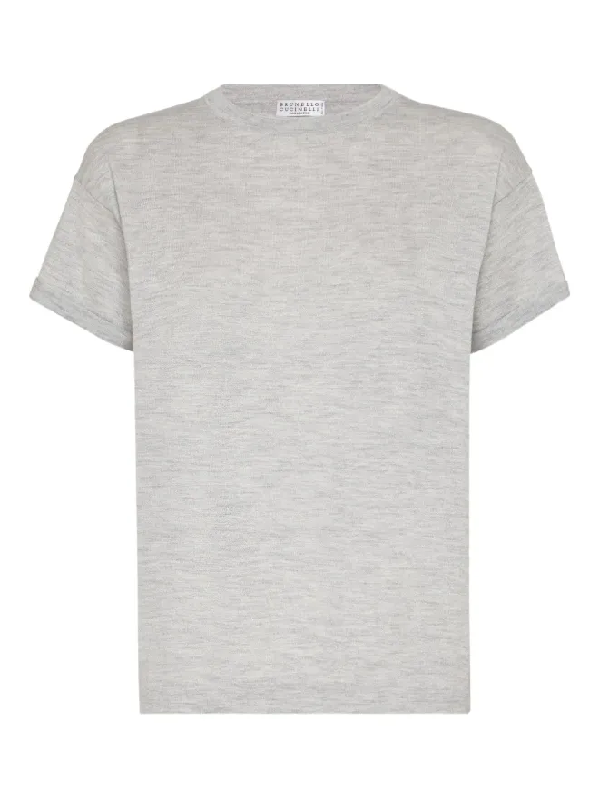 Brunello Cucinelli Brunello Cucinelli ラメ混紡ニットTシャツ - グレーの商品画像