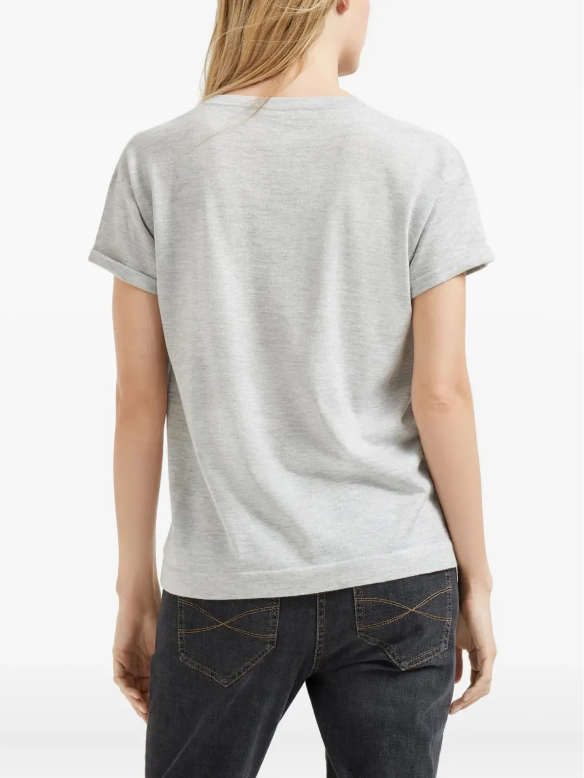 Brunello Cucinelli ラメ混紡ニットTシャツ - グレー - 画像5