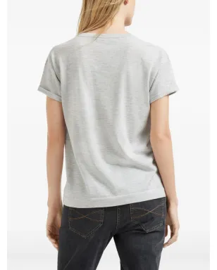 Brunello Cucinelli ラメ混紡ニットTシャツ - グレー - サムネイル5